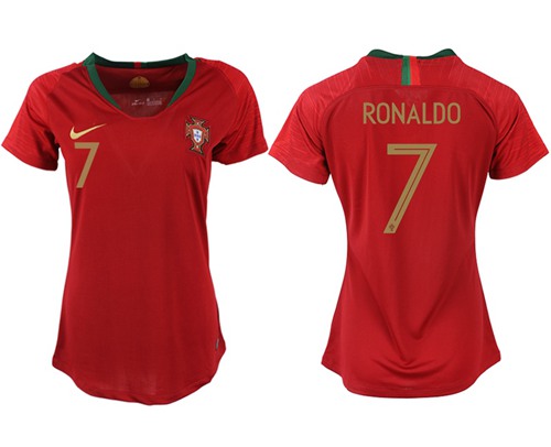 Women's Portugal #7 Ronaldo Home Soccer Country Jersey - Click Image to Close